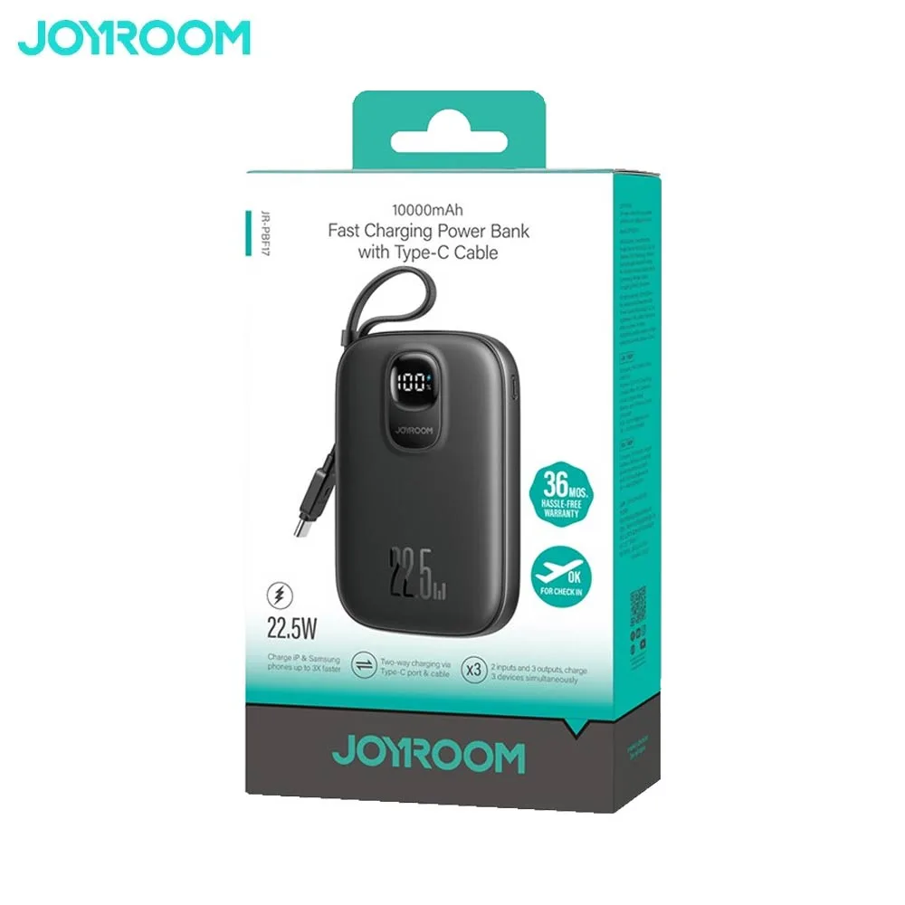 Batterie Externe Power Bank Charge Rapide JOYROOM 10000mAh 22.5W (avec Câble USB-C Rétractable) Noir — vue 5