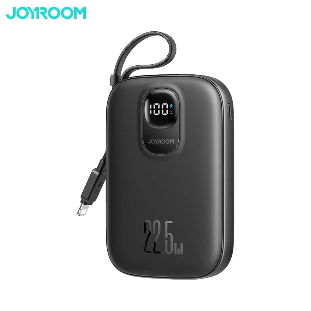 Batterie Externe Power Bank Charge Rapide JOYROOM 10000mAh 22.5W (avec Câble Lightning Rétractable) Noir