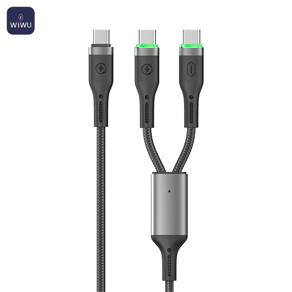 Câble Data Multi Wiwu Wi-C071 2 in 1 (USB-C vers Double USB-C) 100W 1.2m Noir