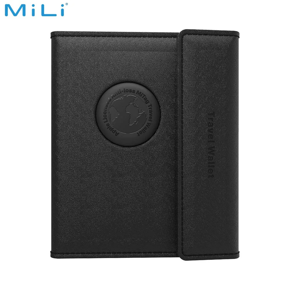 Traceur GPS MILI MiBook Travel Wallet Étui Passeport avec MiTag Intégrée iOS Noir