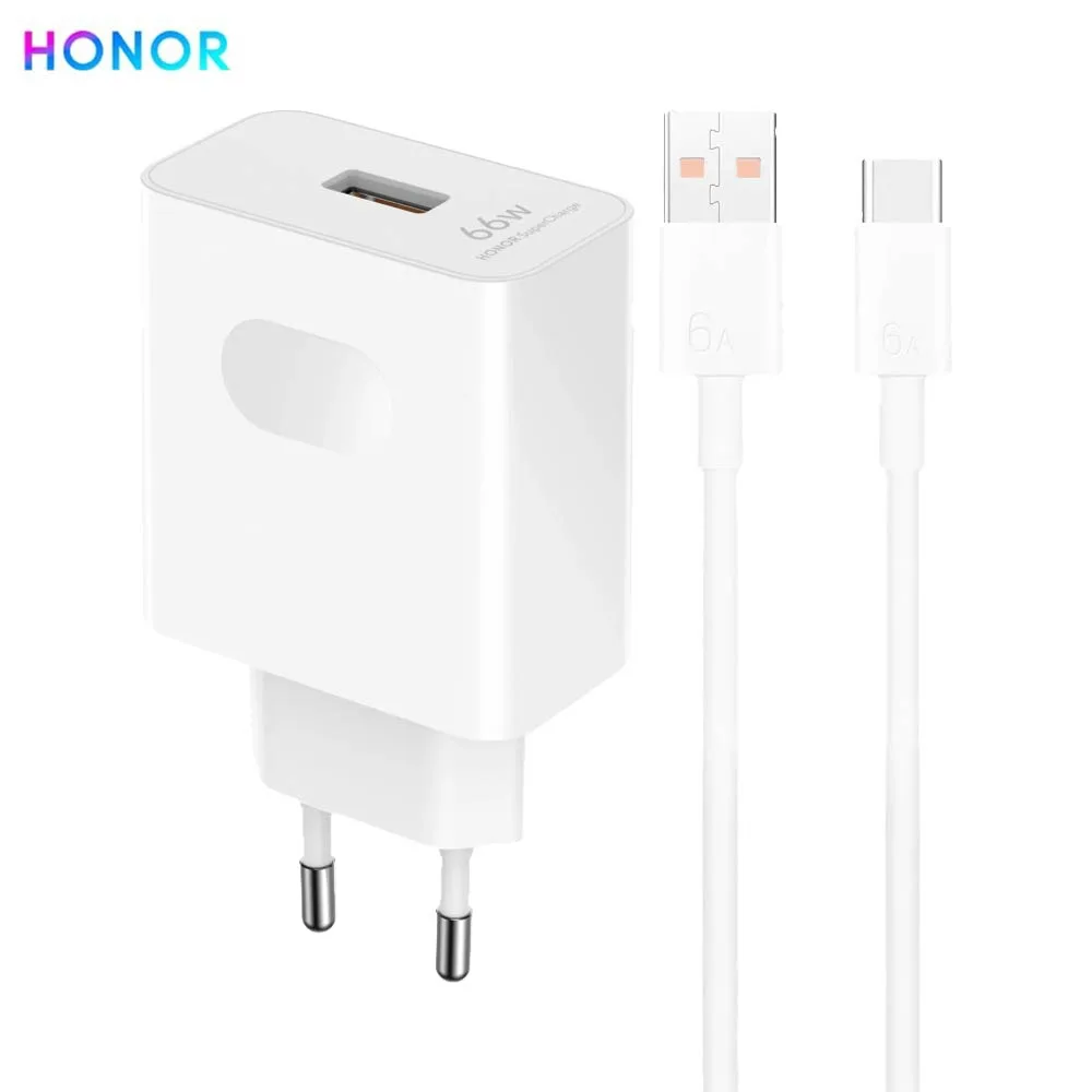 Chargeur Secteur USB Honor 66W avec Câble USB vers USB-C Blanc