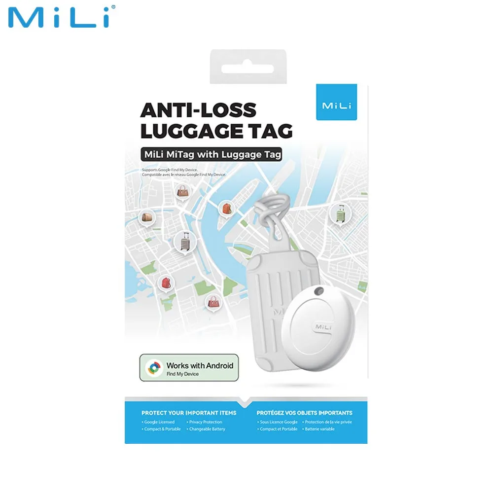Traceur GPS MILI Luggage Tag Étiquette Bagage avec MiTag Intégrée Android Blanc — vue 4
