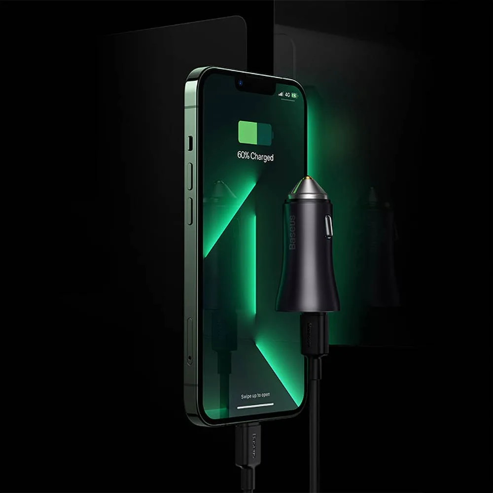 Chargeur Allume-Cigare Baseus Golden Contactor Pro 2x USB-C 40W Noir — vue 3