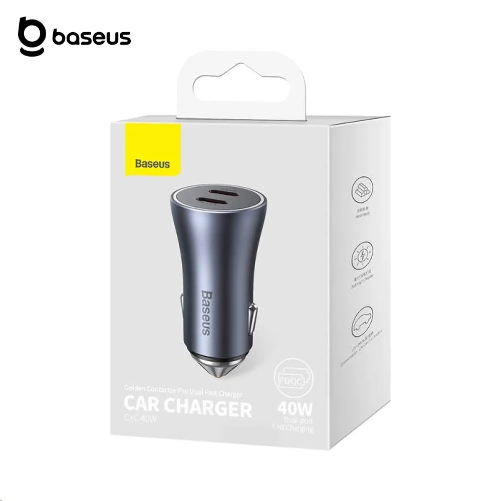 Chargeur Allume-Cigare Baseus Golden Contactor Pro 2x USB-C 40W Noir — vue 5